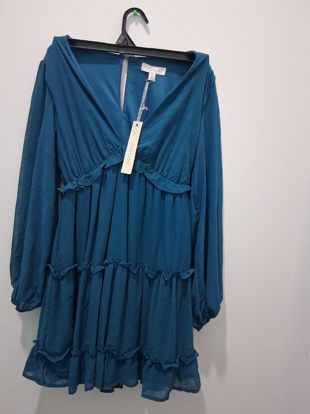SHE + SKY Teal Ruffled Mini Dress - Size Small NWT